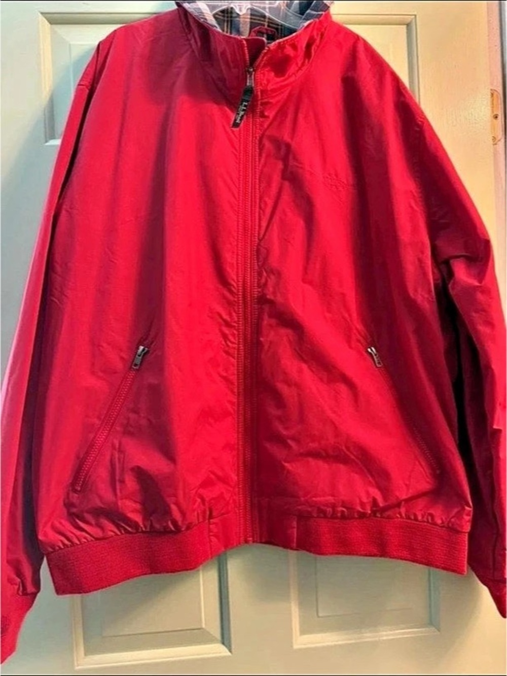 L.L.Bean Plaid-Lined Windbreaker Jacket Red & Blue Medium